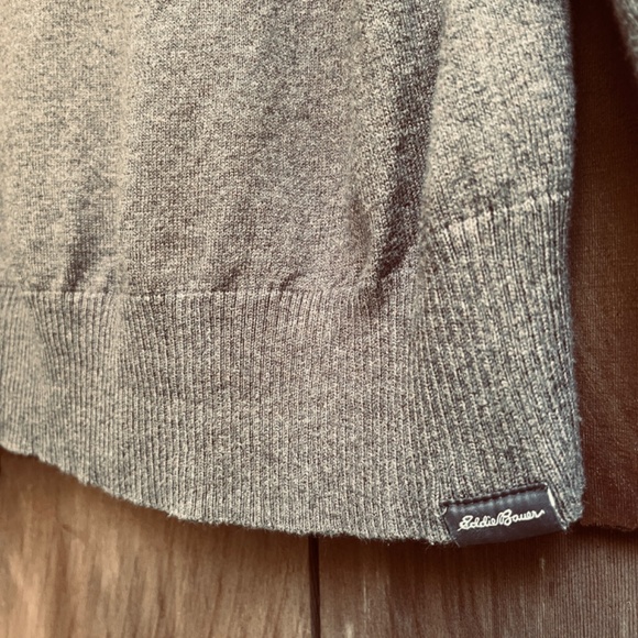 Eddie Bauer Sweater Mens TXL Olive Brown Cotton Merino Blend Fine Knit V-neck - Picture 5 of 14